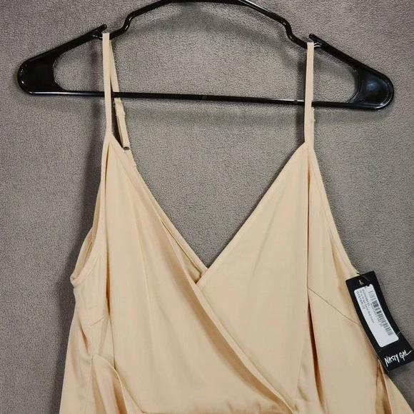 Nasty Gal Slip Dress 8 Wrap Drape Midi Spaghetti Front Knot‎ Oyster Cream NEW - Picture 8 of 12